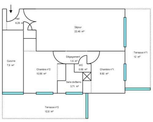 Plan de l'appartement 3 pièces Antibes Le Puy